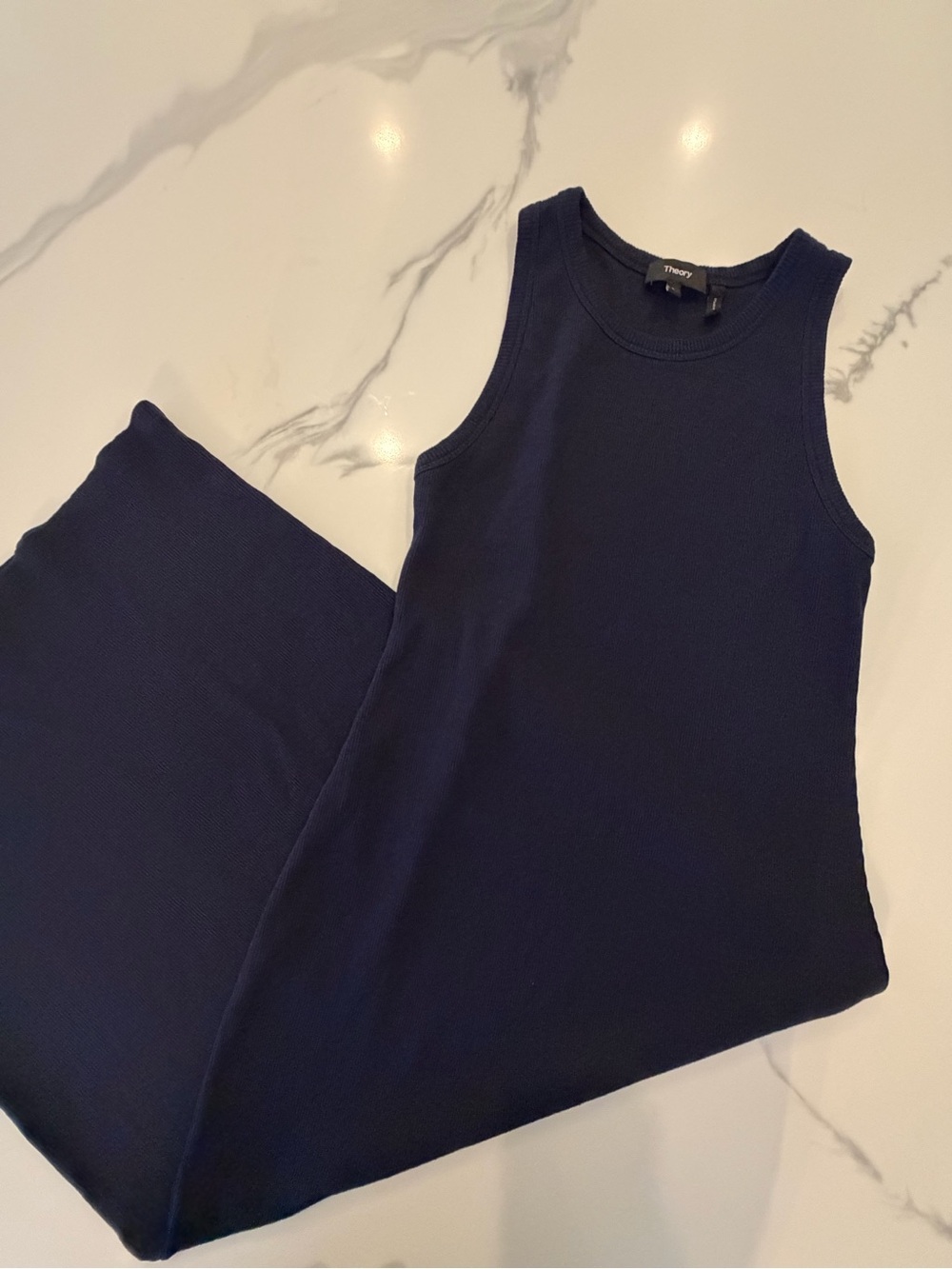 THEORY Navy Ribbed Sleeveless Tank Midi Maxi Dress Size L